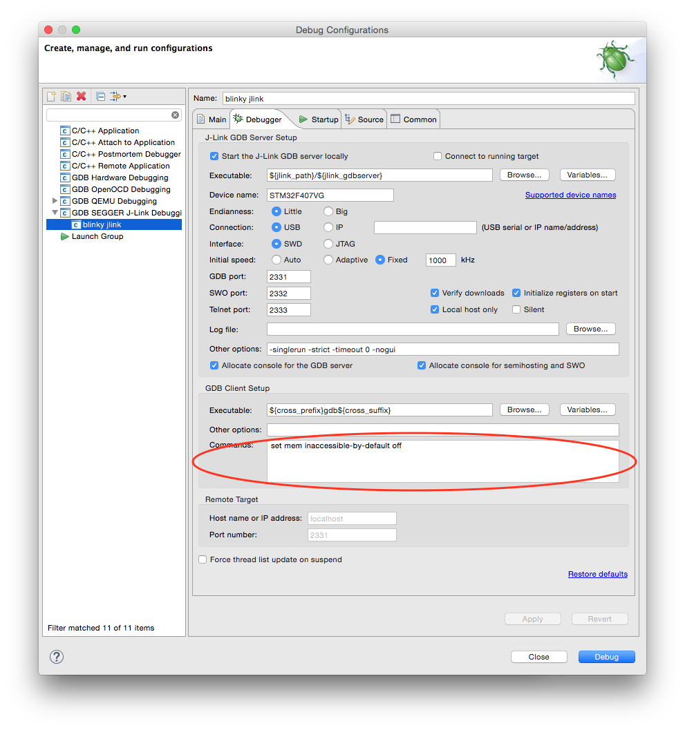 Launch J-Link debugger client