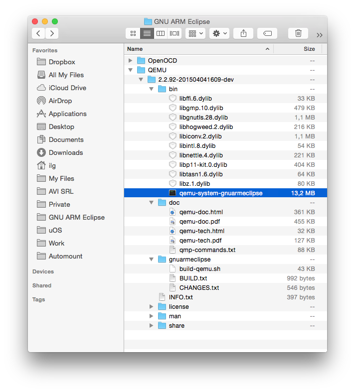 The QEMU macOS install folders