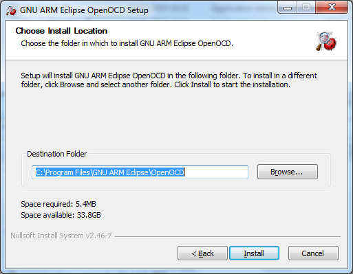 Accept the default OpenOCD destination folder