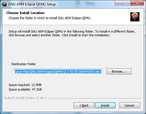 The QEMU Windows default install folder
