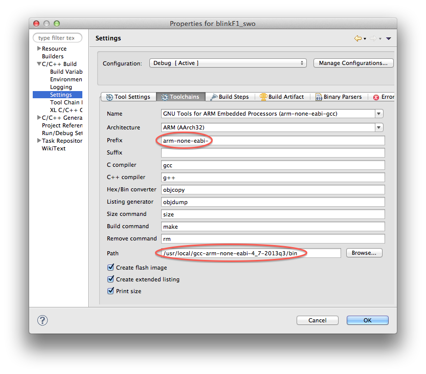 Setting the toolchain path and preffx