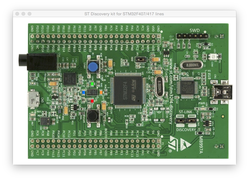 The STM32F4-Discovery 4 LEDs